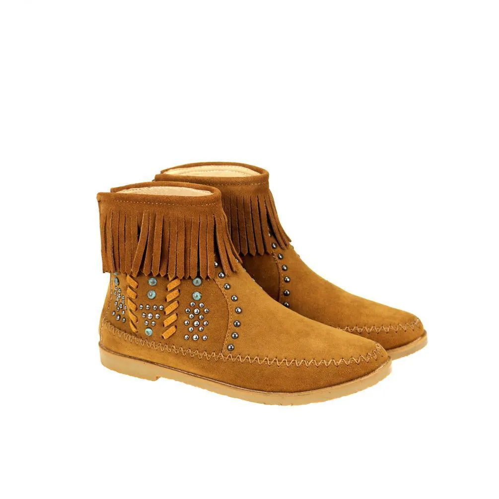 Montana West Fringe Trim Studded Western Booties