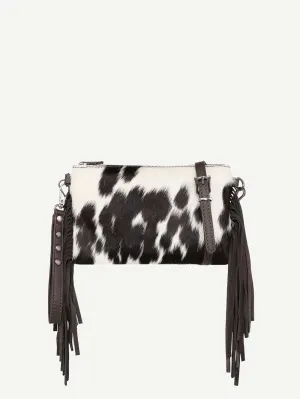 Montana West Hair-On Cowhide Fringe Crossbody Clutch