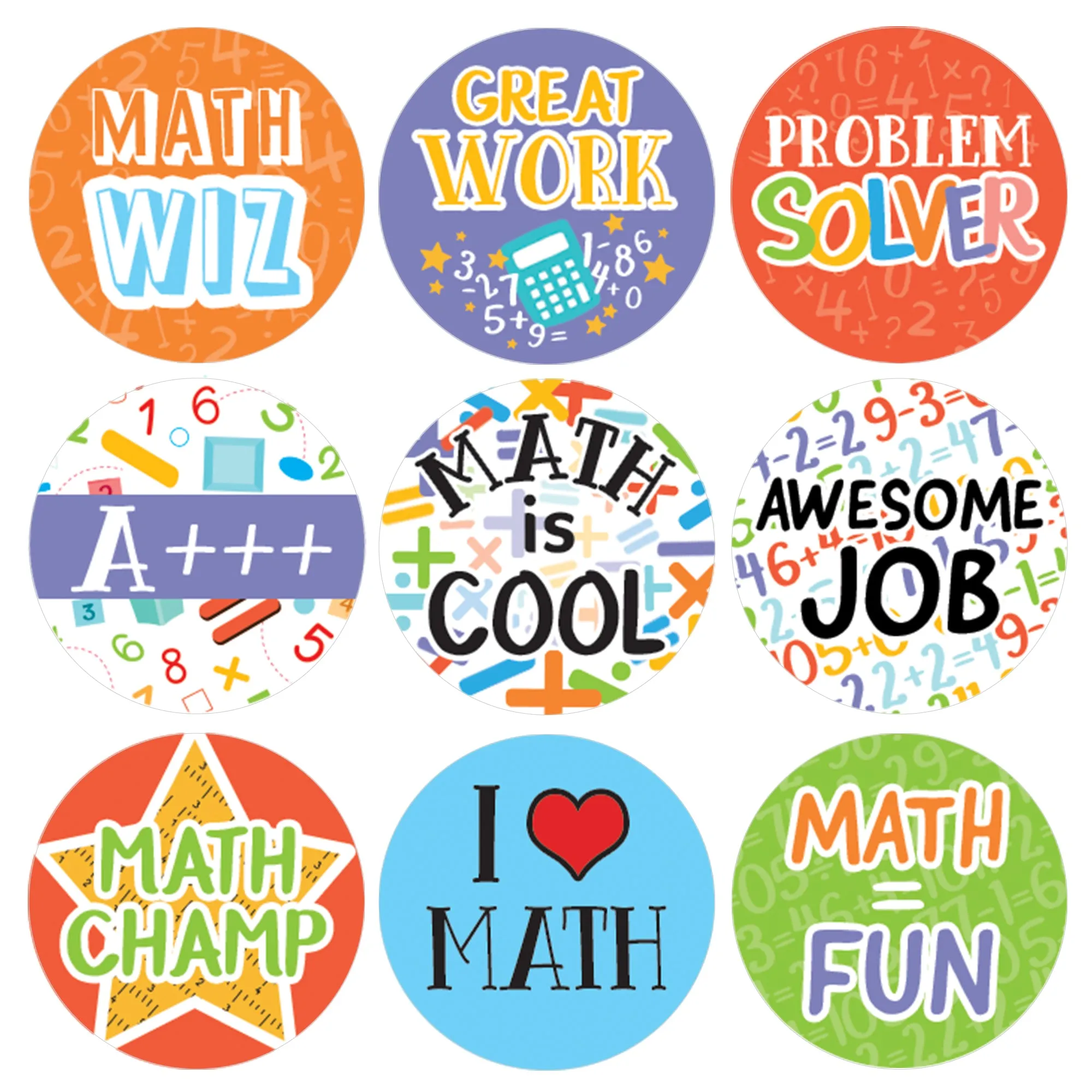 Motivational Teacher Reward Stickers for Students: Math is Fun (1,080 Stickers)