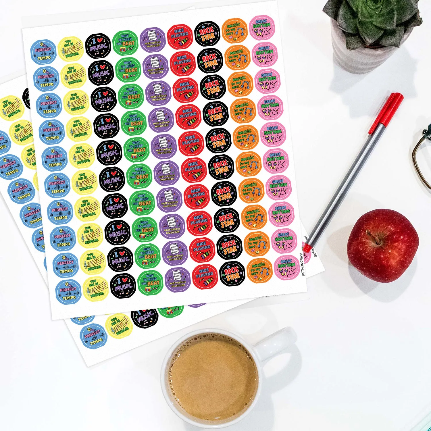 Motivational Teacher Reward Stickers for Students: Music (1,080 Stickers)