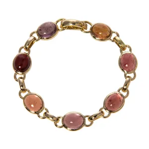 Multi Color Tourmaline 14K Yellow Gold Link Bracelet