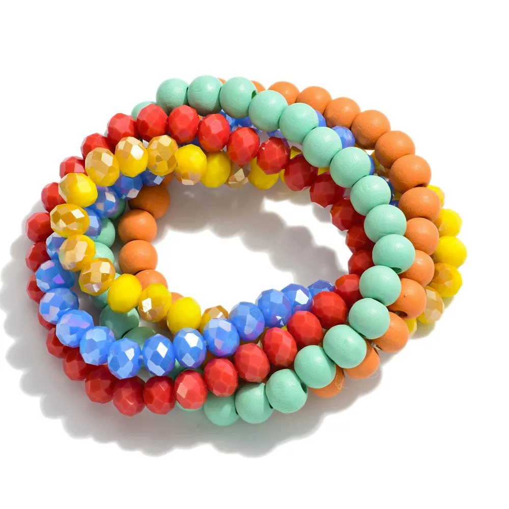 MULTI-COLORED BEADED BRACELET STACK