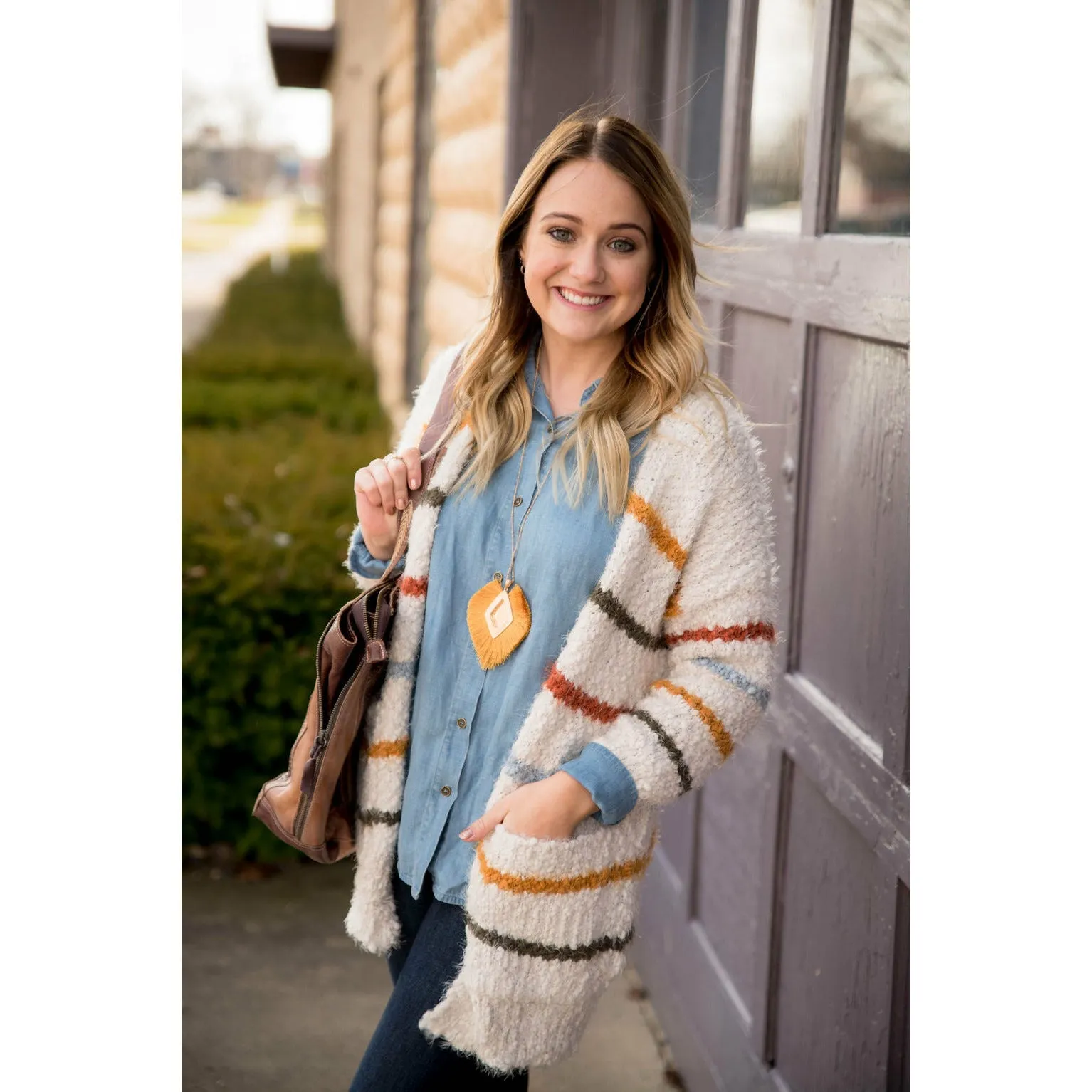 Multi Colored Striped Fuzzy Cardigan