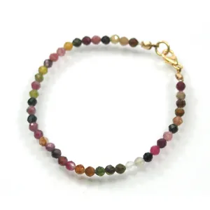 Multi-Colored Tourmaline 4mm Faceted Round Bracelet with Gold Filled Trigger Clasp