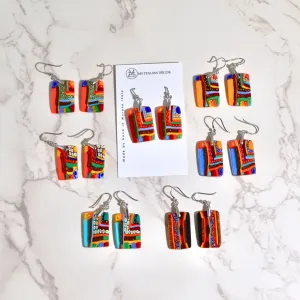 Murano Glass Dangle Earrings, Rectangle, Multi, Made in Italy