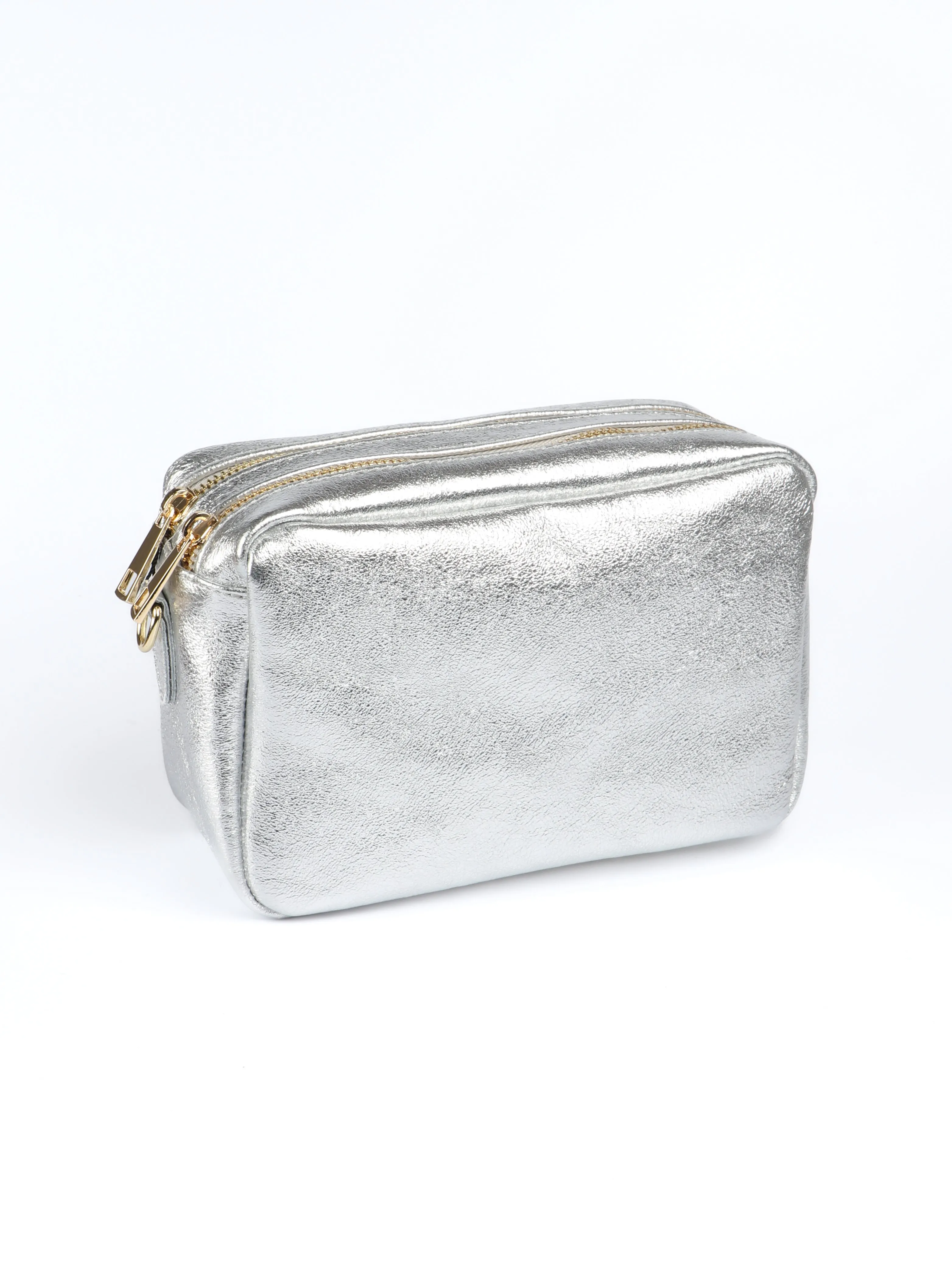 Naomi - Italian Leather Crossbody Bag - Silver, Metallic