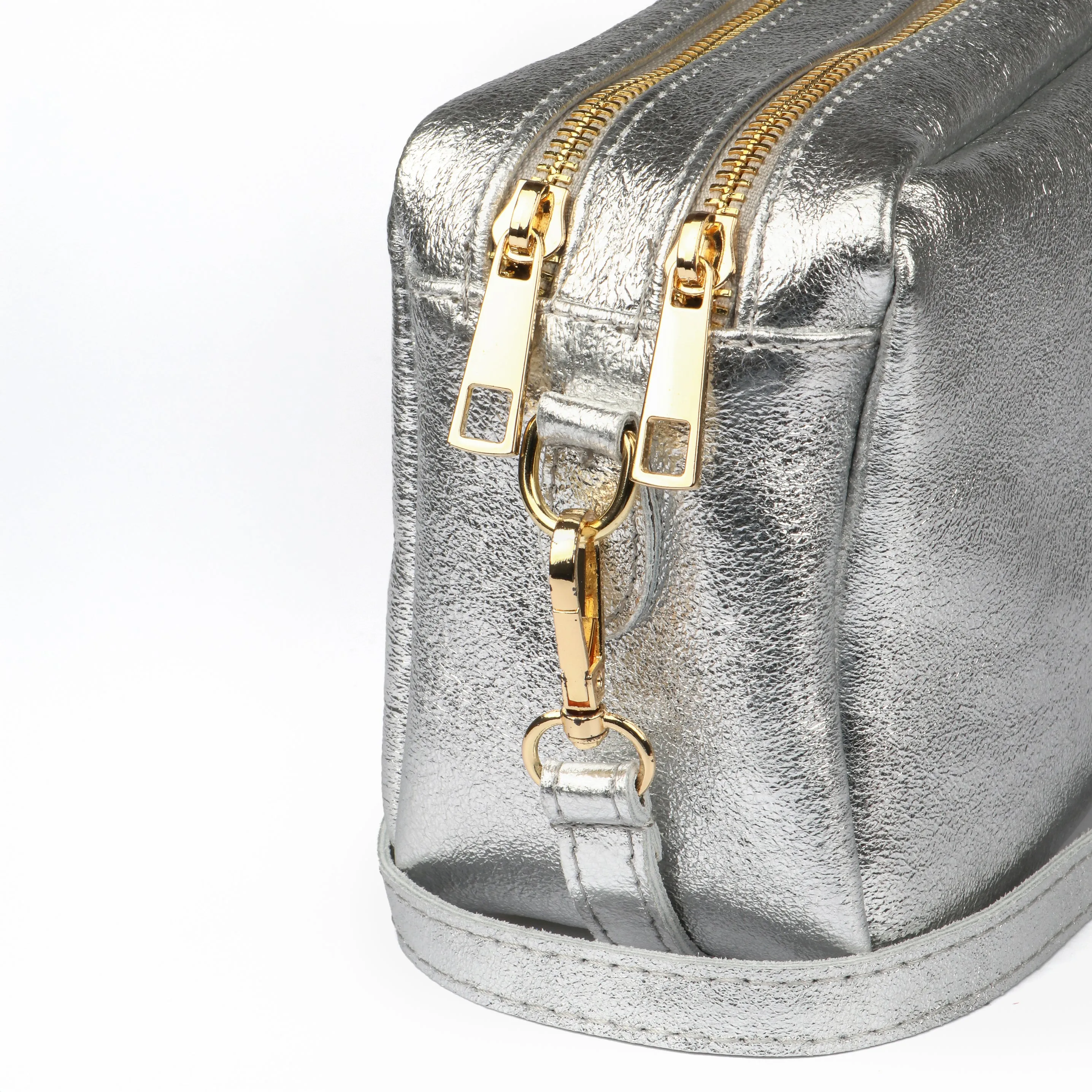 Naomi - Italian Leather Crossbody Bag - Silver, Metallic