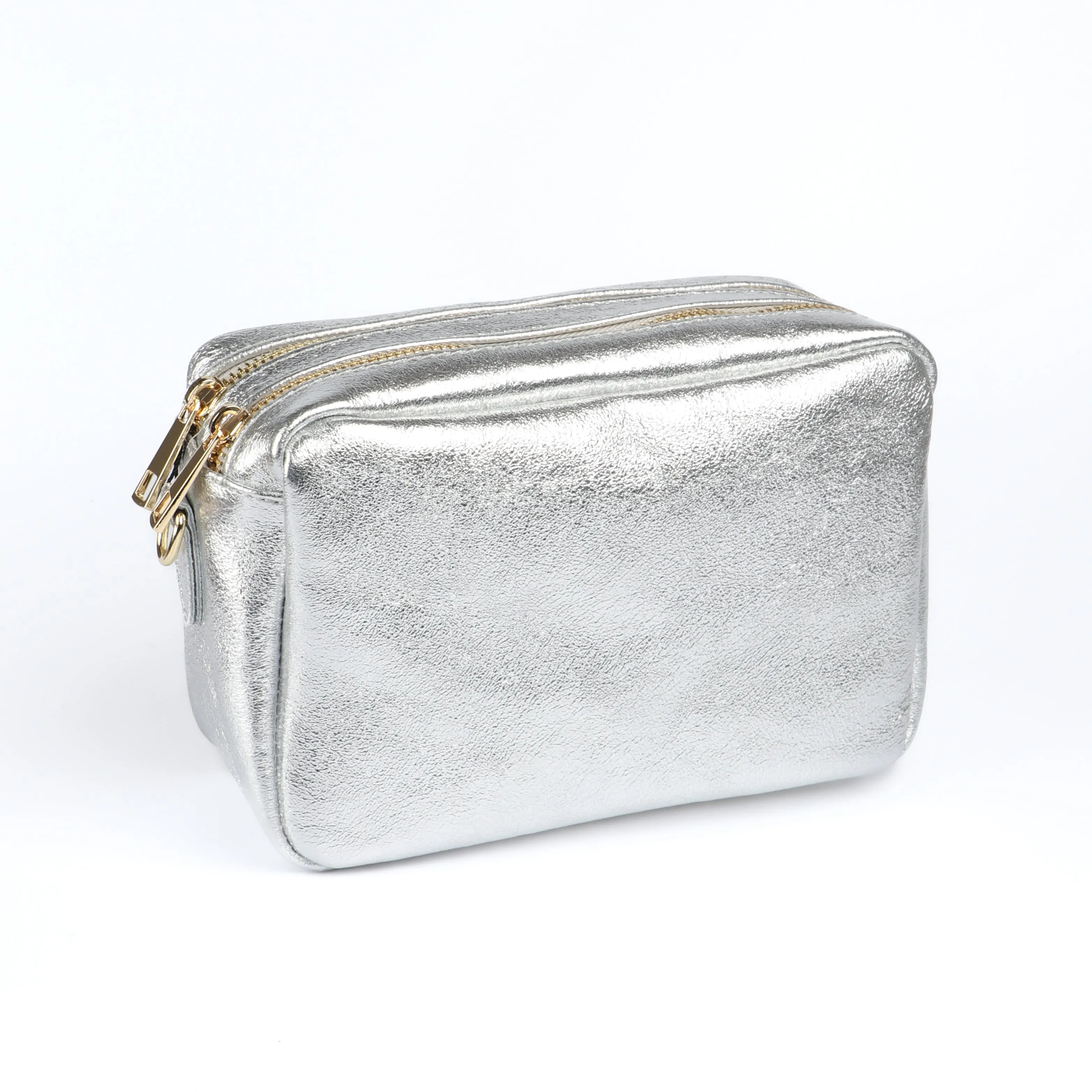 Naomi - Italian Leather Crossbody Bag - Silver, Metallic