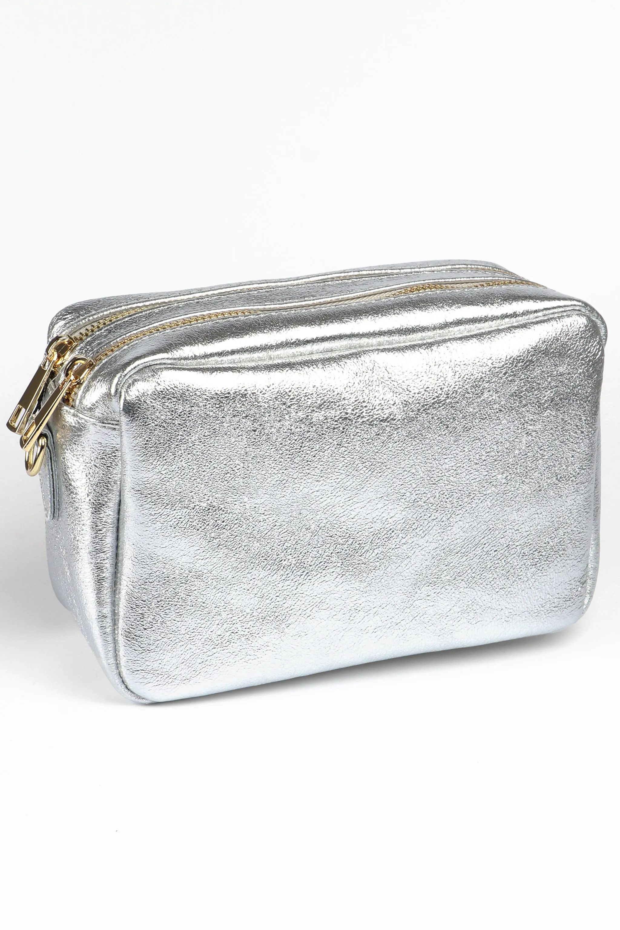 Naomi - Italian Leather Crossbody Bag - Silver, Metallic