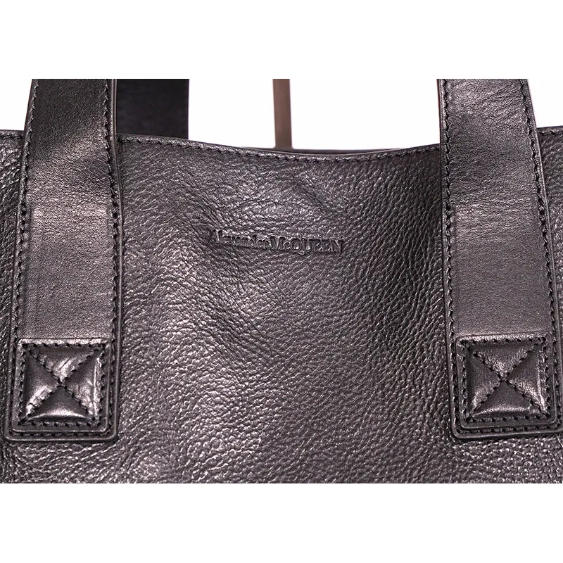 NEW $1,820 ALEXANDER MCQUEEN Rugged Black Leather ROCK OVERSIZE STUDDED TOTE BAG