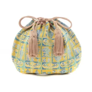 Nishijin-ori Small Drawstring Bag - Snake / Yellow -,  Made in Kyoto, Japan,  Japanese traditional craft purse