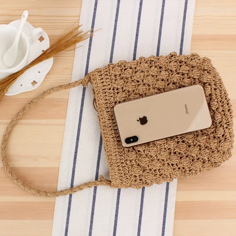 Paziye Cylinder Handmade Straw Women Handbag Bucket Straw Bags For Women Summer Beach Woven