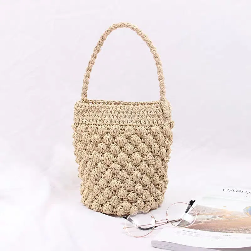 Paziye Cylinder Handmade Straw Women Handbag Bucket Straw Bags For Women Summer Beach Woven