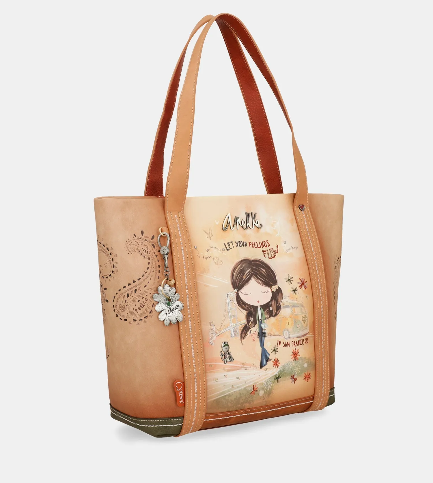 Peace & Love camel shopping bag