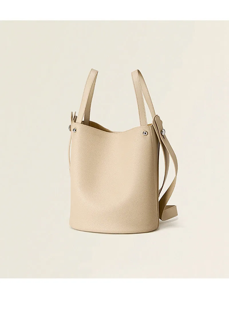 Pebbled Leather Tote Bucket Bag