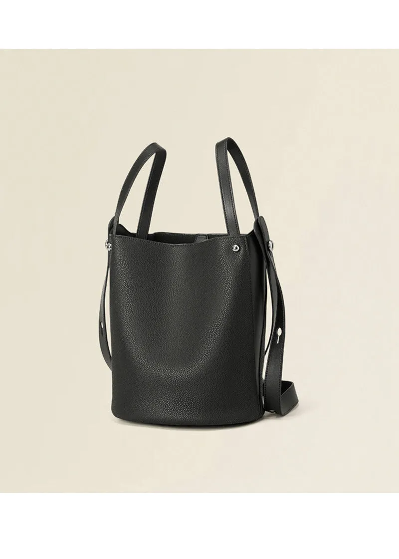 Pebbled Leather Tote Bucket Bag