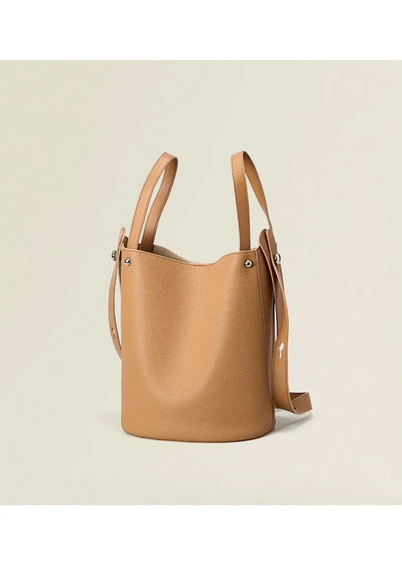 Pebbled Leather Tote Bucket Bag