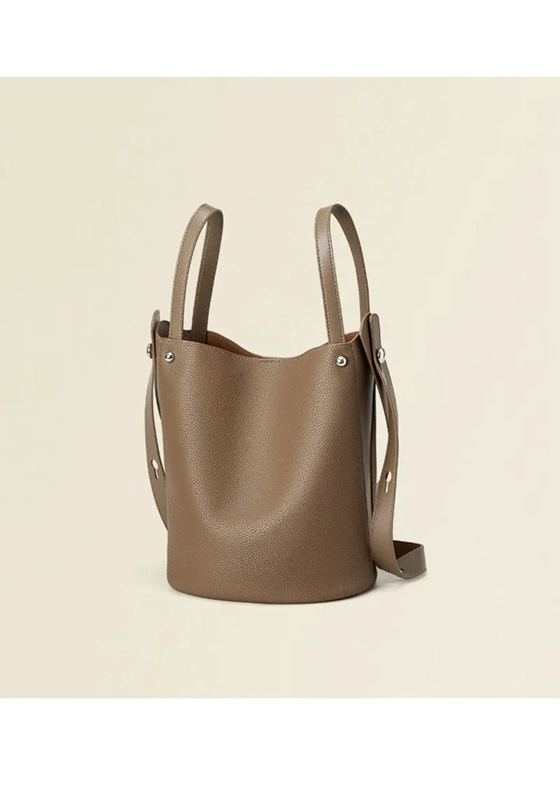 Pebbled Leather Tote Bucket Bag