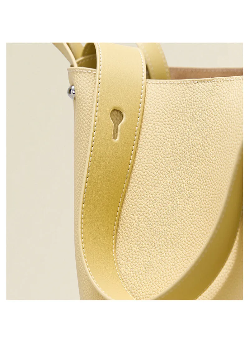 Pebbled Leather Tote Bucket Bag