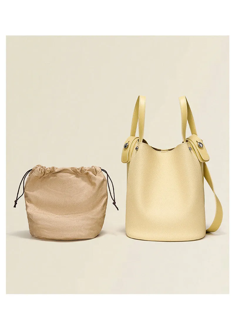 Pebbled Leather Tote Bucket Bag