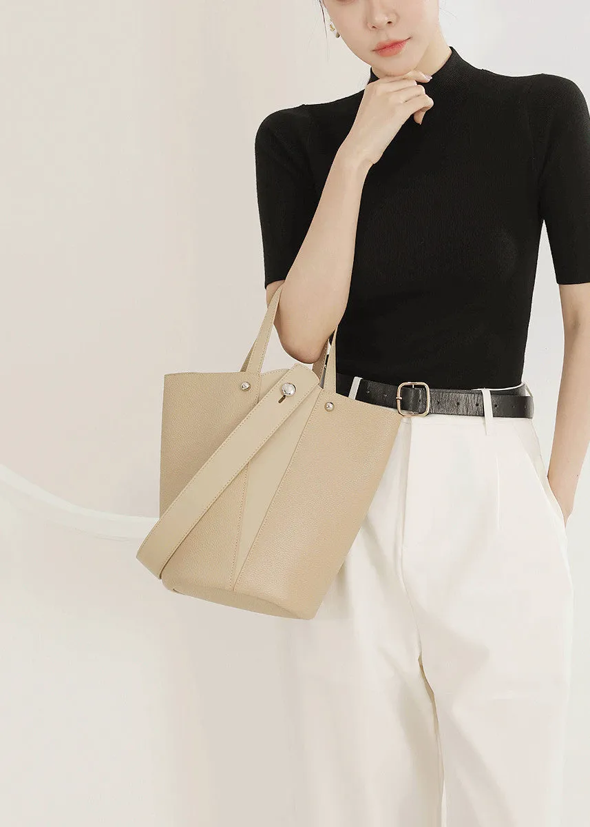 Pebbled Leather Tote Bucket Bag