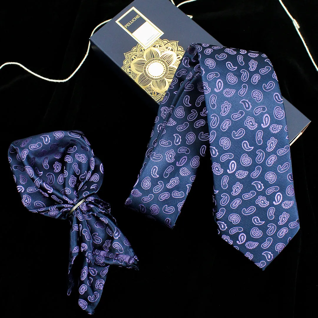 Peluche Stunning Black Neck Tie & Pocket Square Set for Men