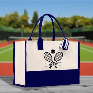 Personalized Name Cotton Canvas Tennis Tote Bag Gift for Tennis Lover Bag Tennis Coach Gift Bag (TB1011)