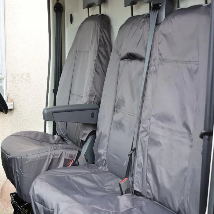 Peugeot Boxer Fully Tailored Inka Waterproof Front Single & Double Seat Covers 2006 - 2016 Heavy Duty Right Hand Drive Grey