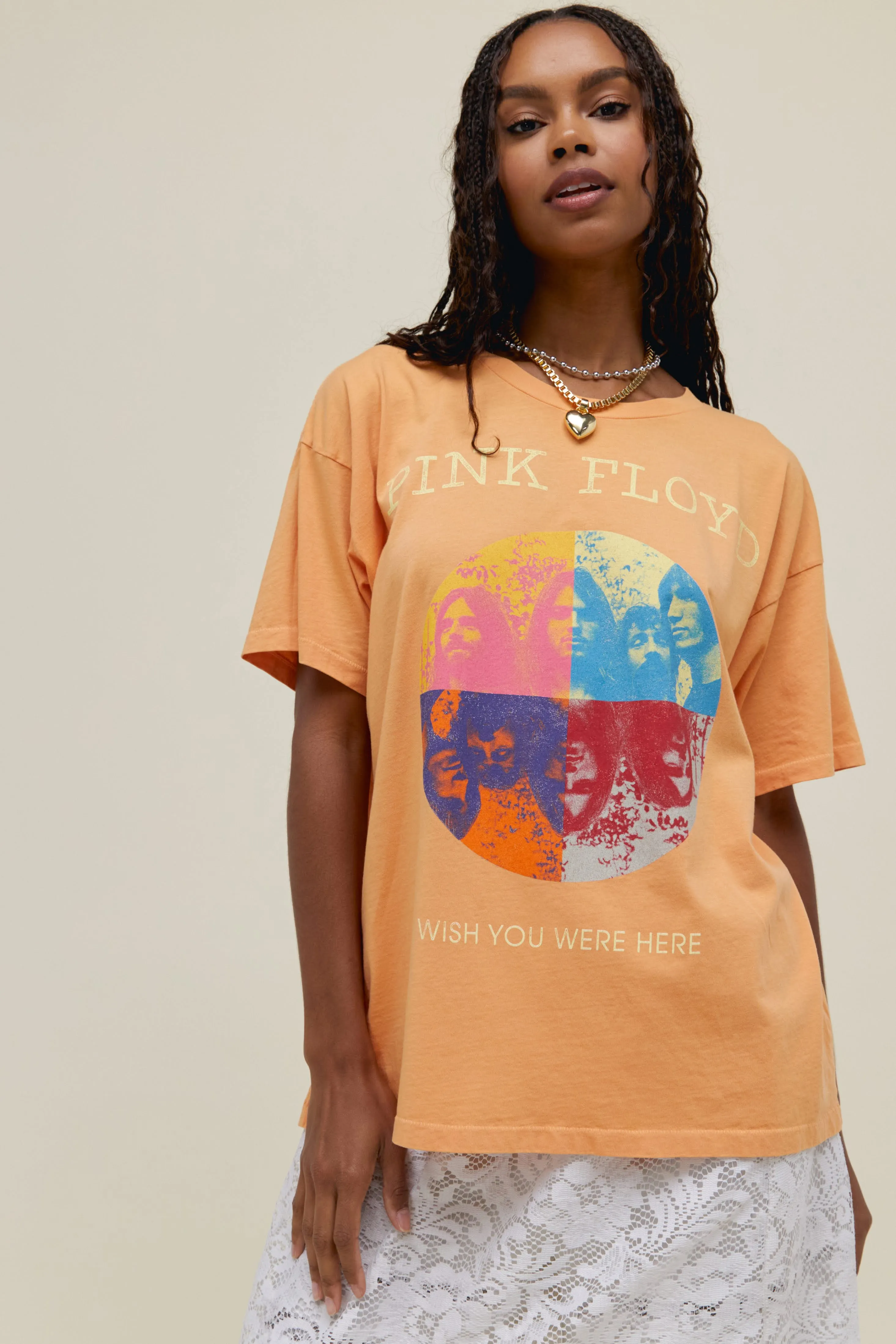 Pink Floyd Wish You Were Here Merch Tee in Vintage Peach