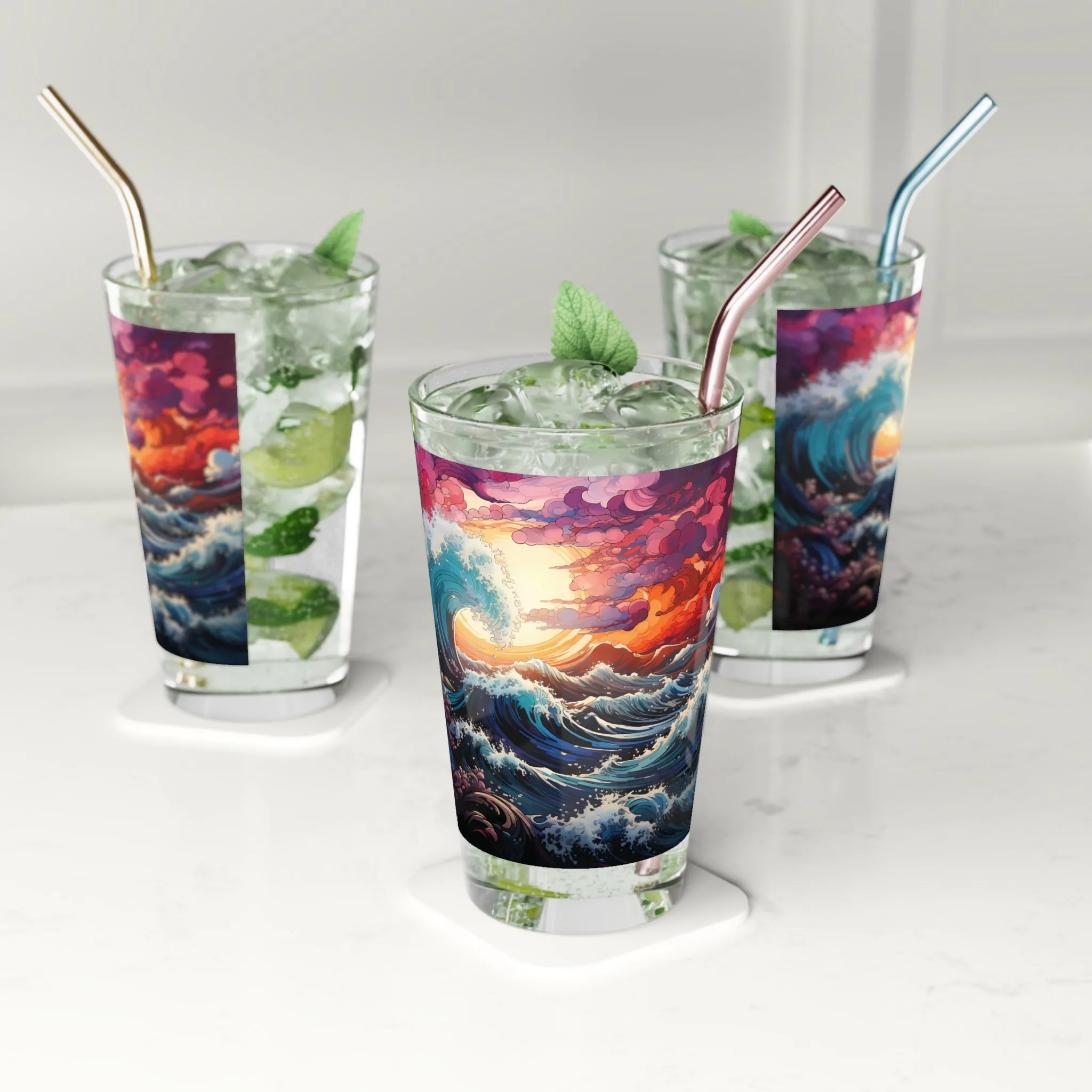 Pint Glass, 16oz Stunning Ocean Wave Colorful Waves 016