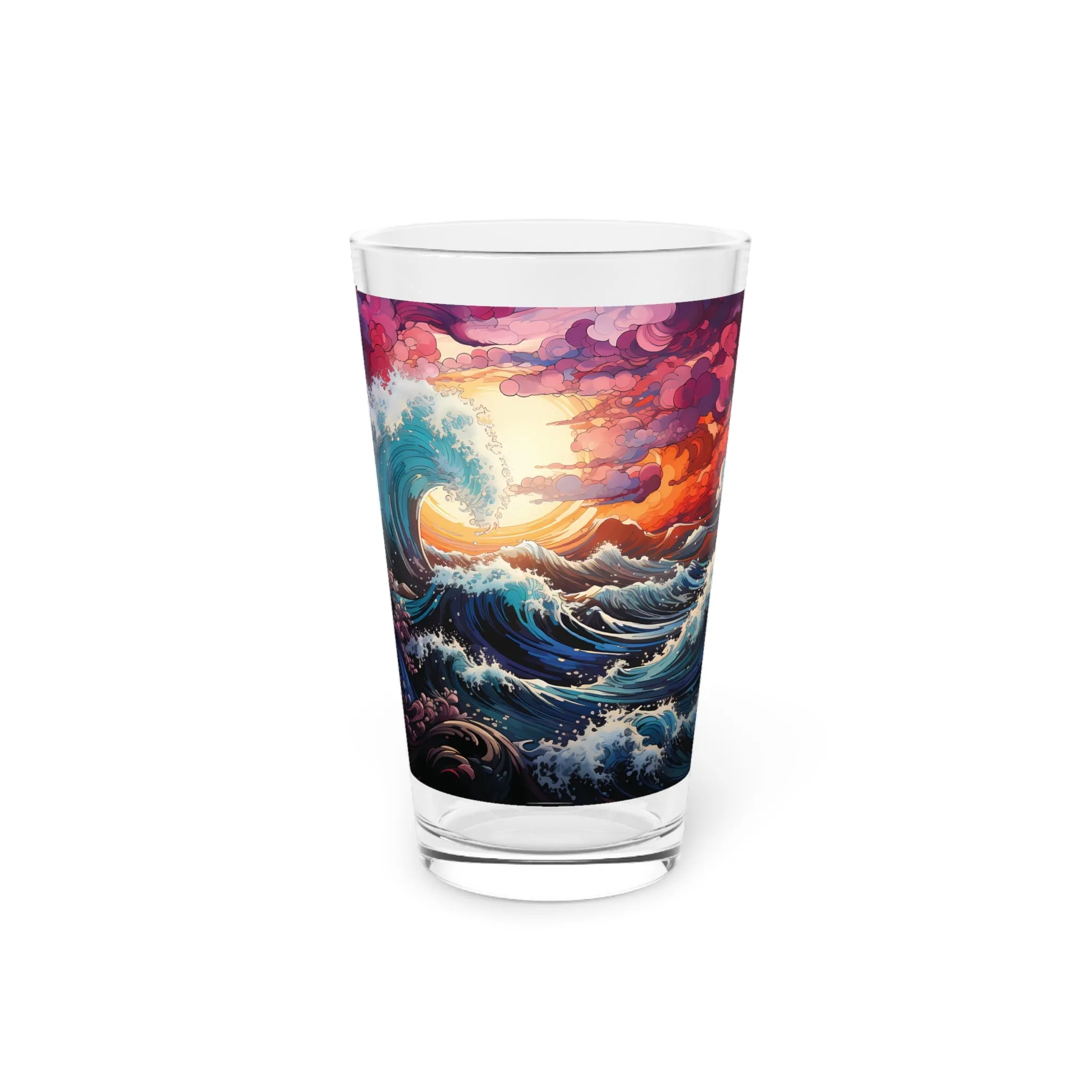 Pint Glass, 16oz Stunning Ocean Wave Colorful Waves 016