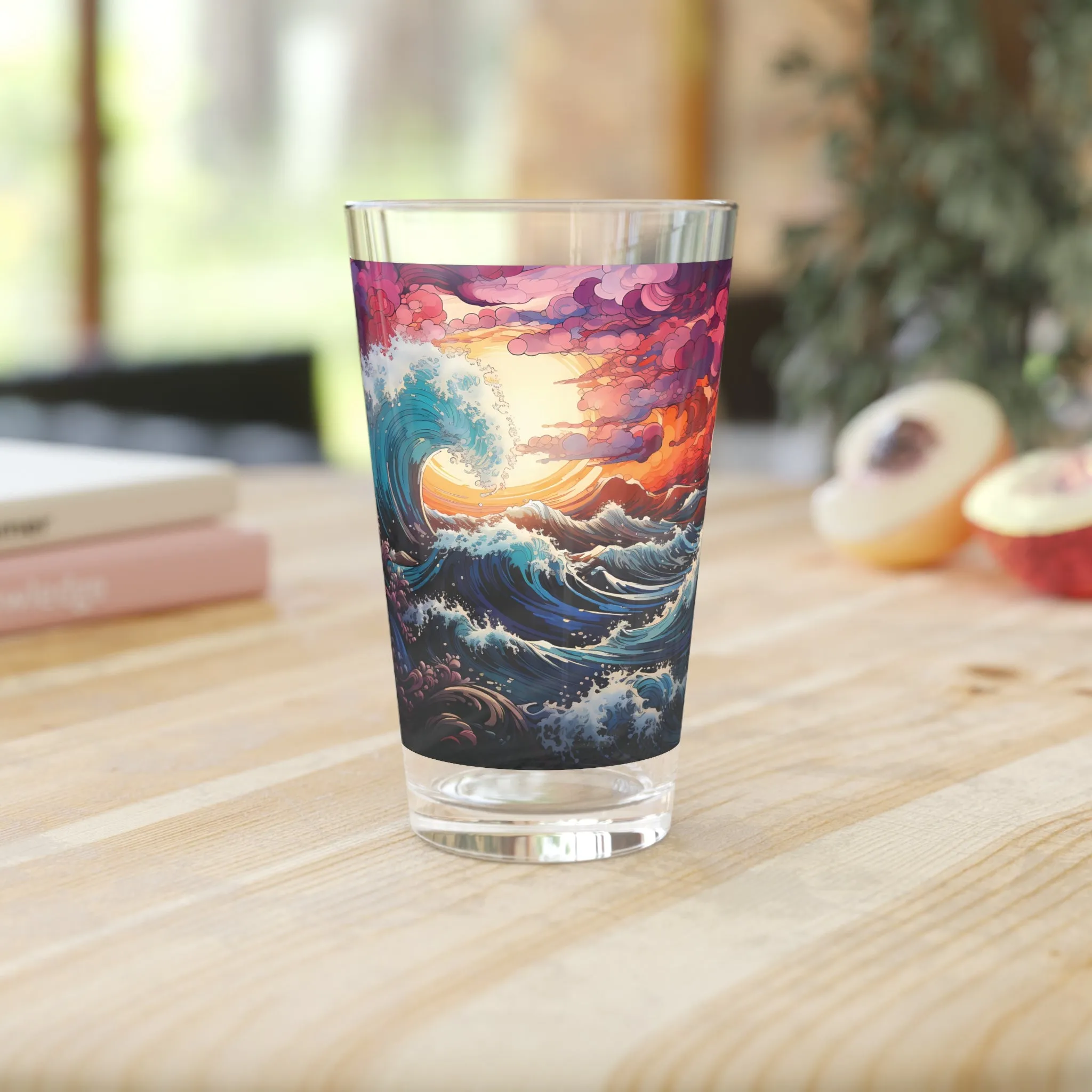 Pint Glass, 16oz Stunning Ocean Wave Colorful Waves 016