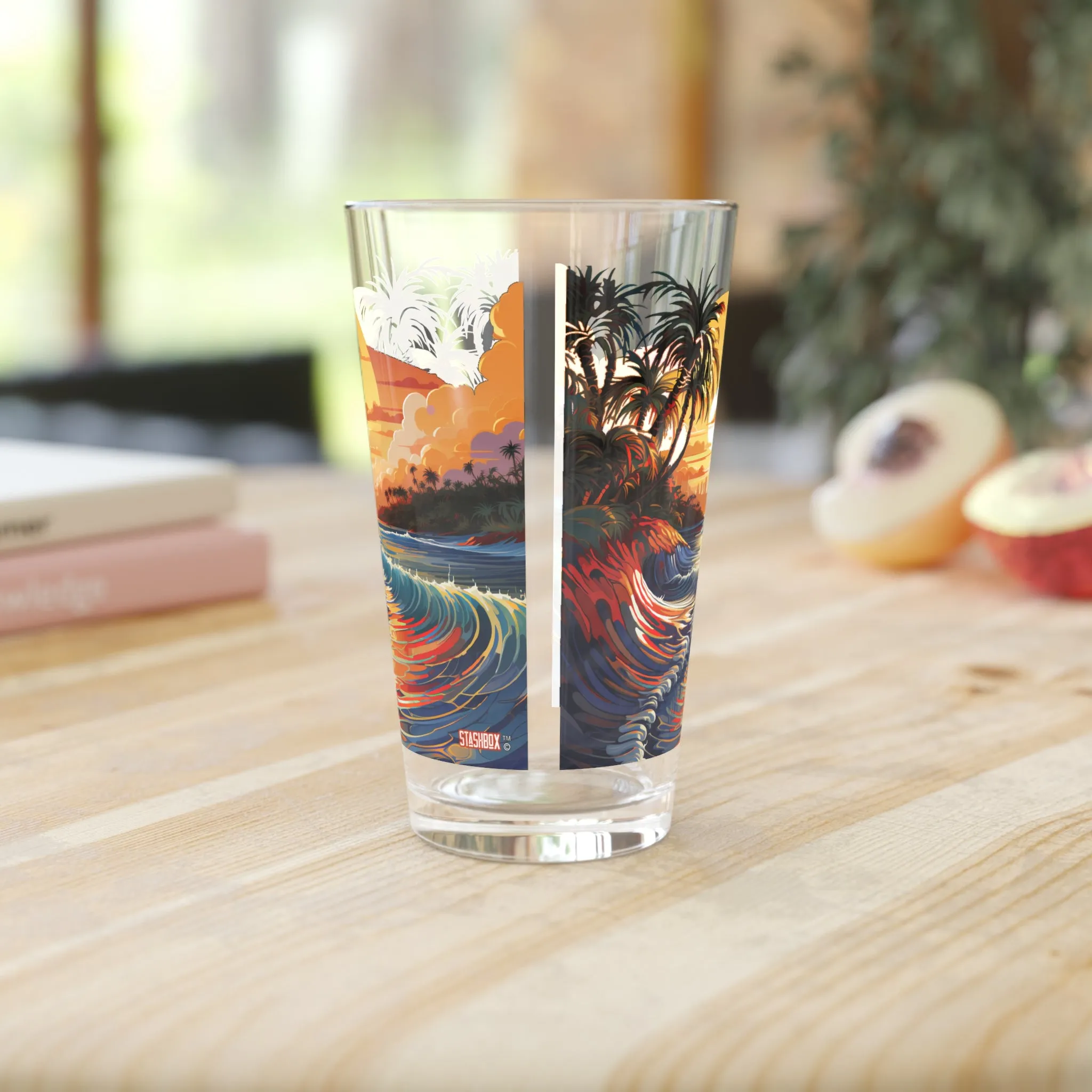 Pint Glass 16oz Stunning Sunset Beach Waves Art 057