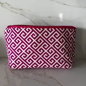 Plateia Hot Pink Greek Key Zipper Bags