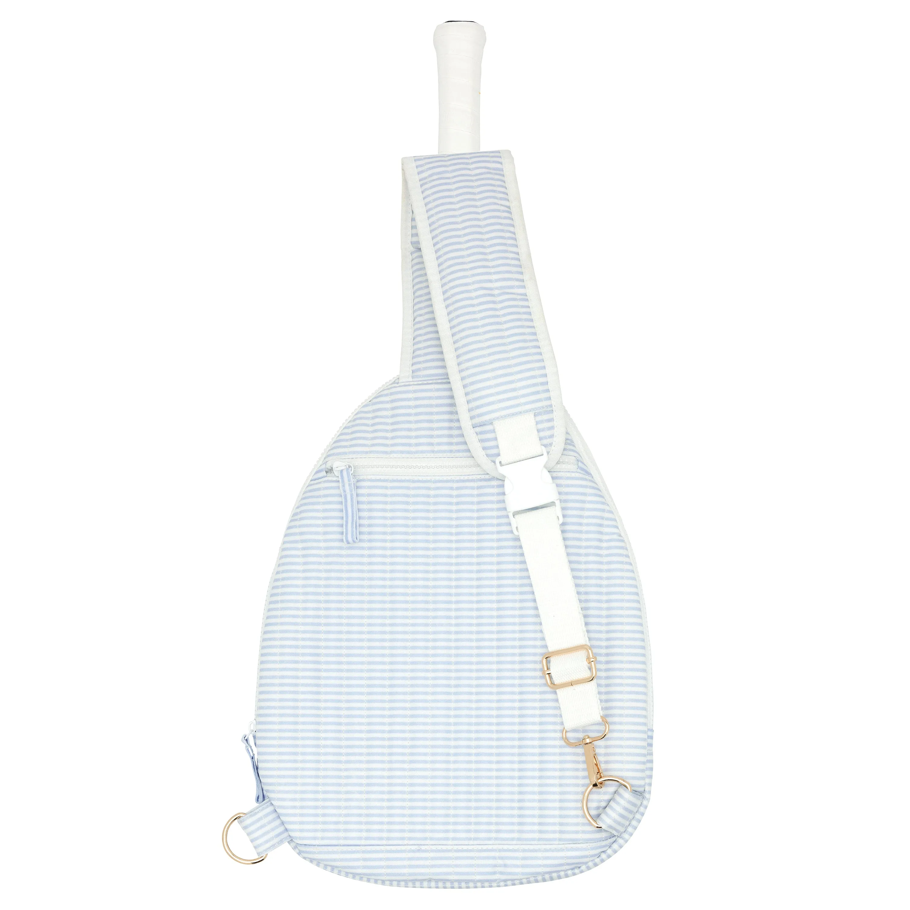 powder blue stripe coated tennis bag