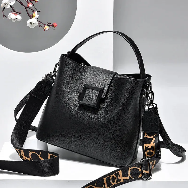 PU Leather Wide Strap Top-Handle Crossbody Bag