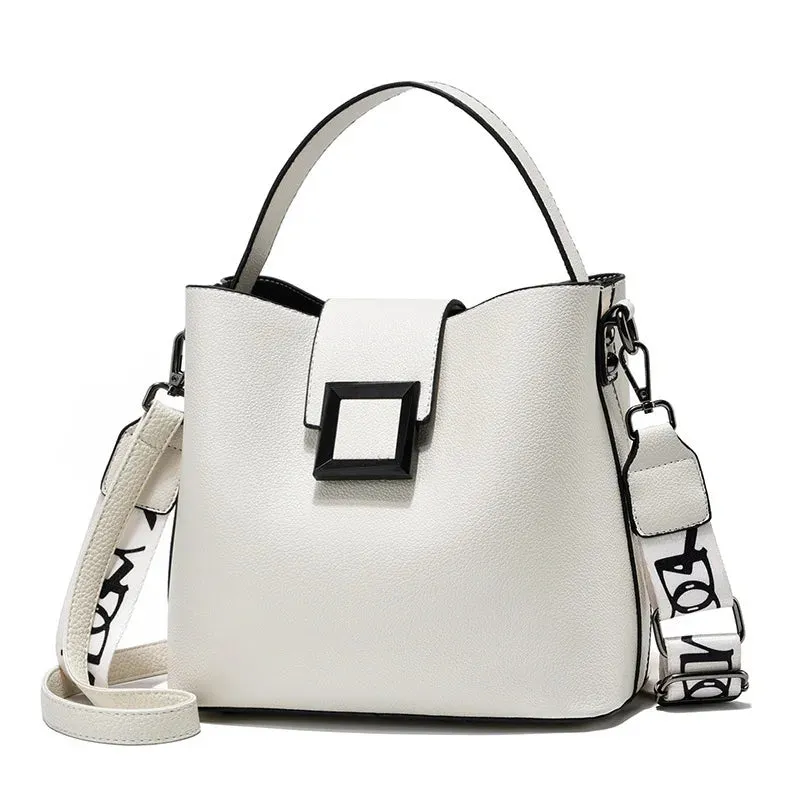 PU Leather Wide Strap Top-Handle Crossbody Bag