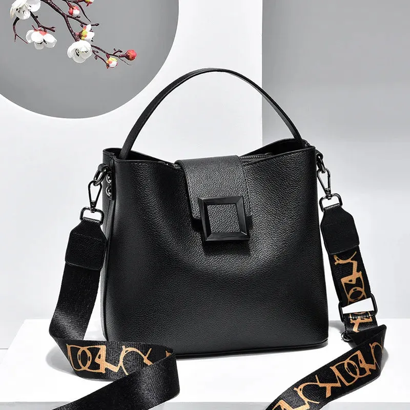 PU Leather Wide Strap Top-Handle Crossbody Bag