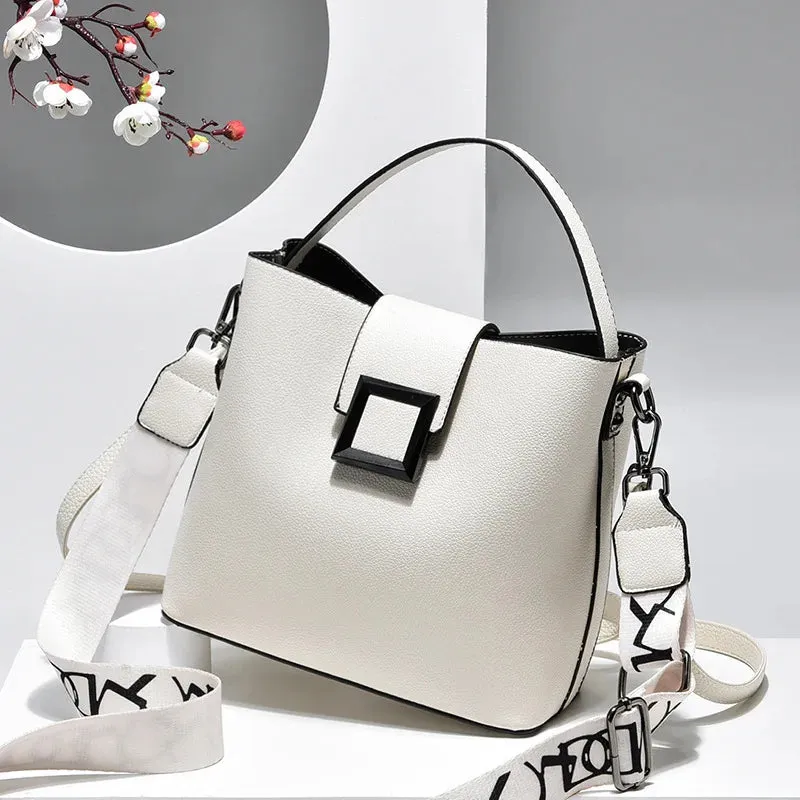 PU Leather Wide Strap Top-Handle Crossbody Bag