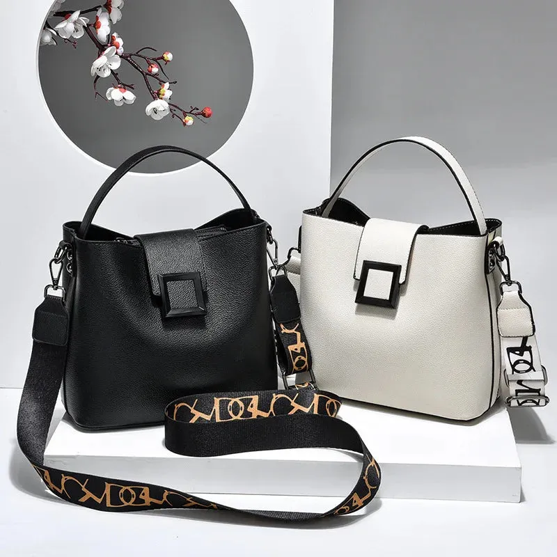 PU Leather Wide Strap Top-Handle Crossbody Bag