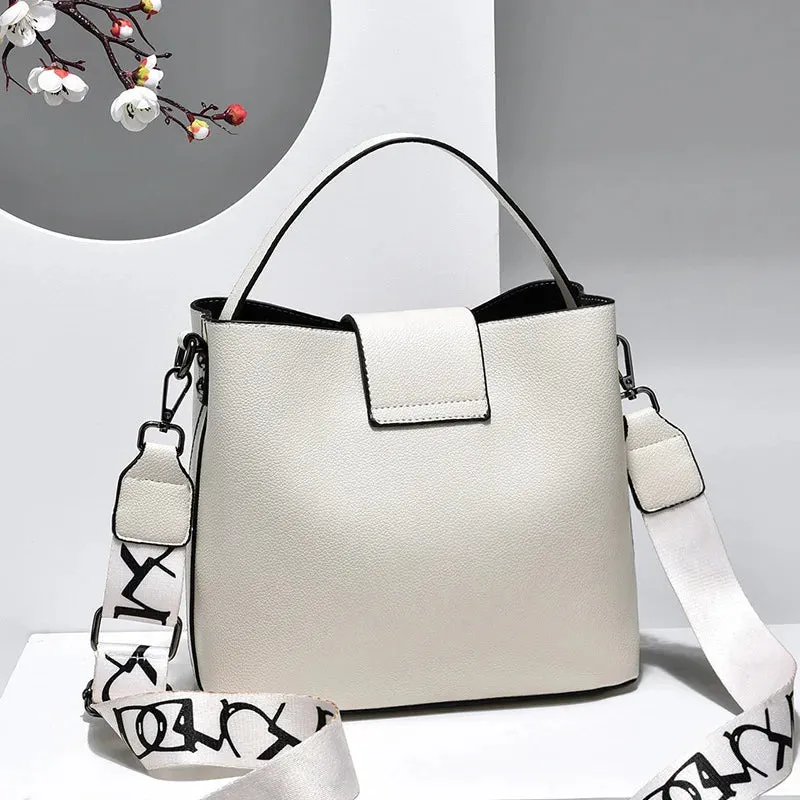 PU Leather Wide Strap Top-Handle Crossbody Bag