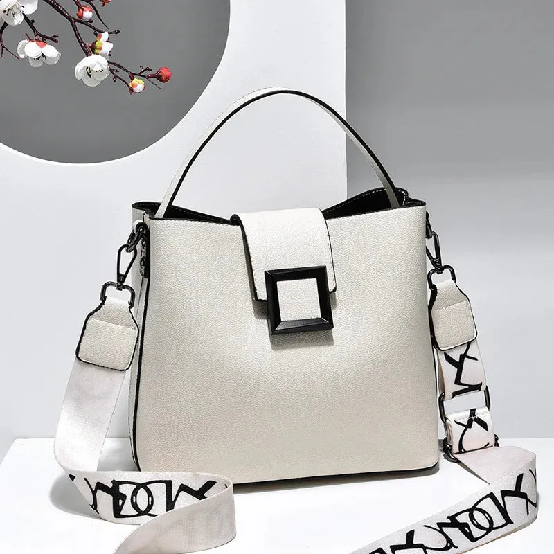 PU Leather Wide Strap Top-Handle Crossbody Bag