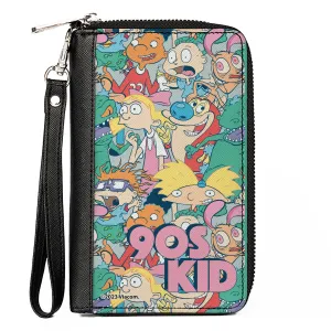 PU Zip Around Wallet Rectangle - Nick Rewind 90'S KID Character Mash Up Collage