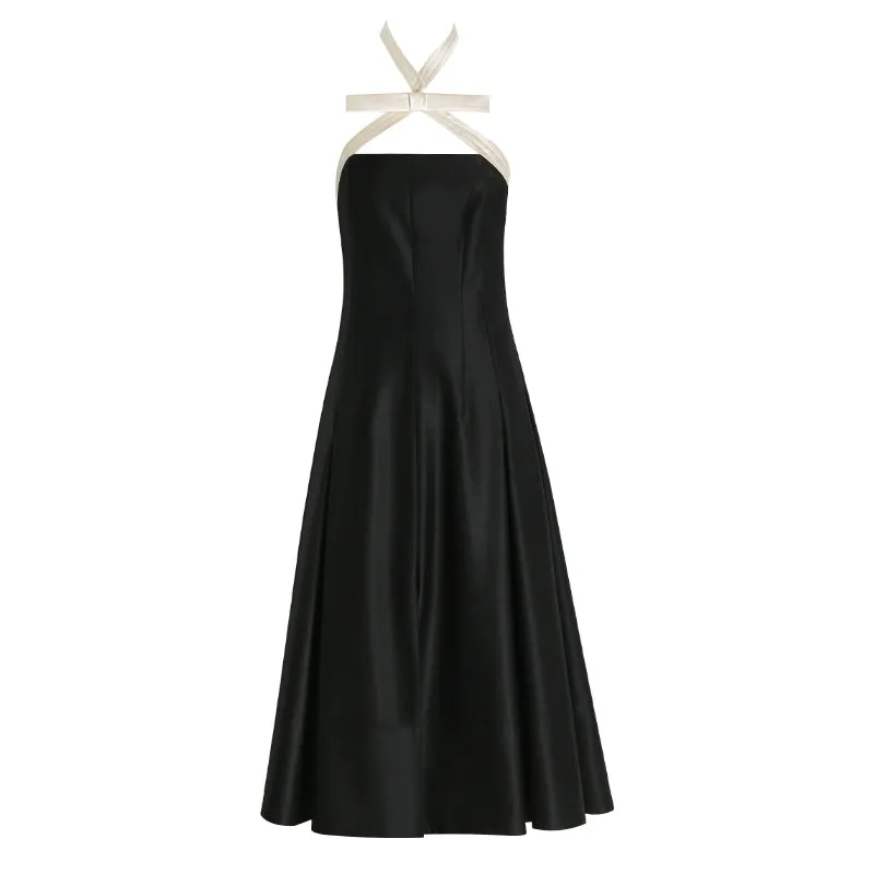 PURITY Stunning contrast bow black cocktail dress- Maxine