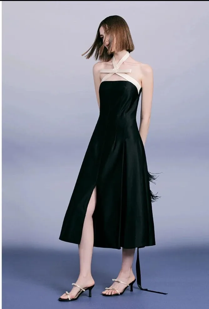 PURITY Stunning contrast bow black cocktail dress- Maxine