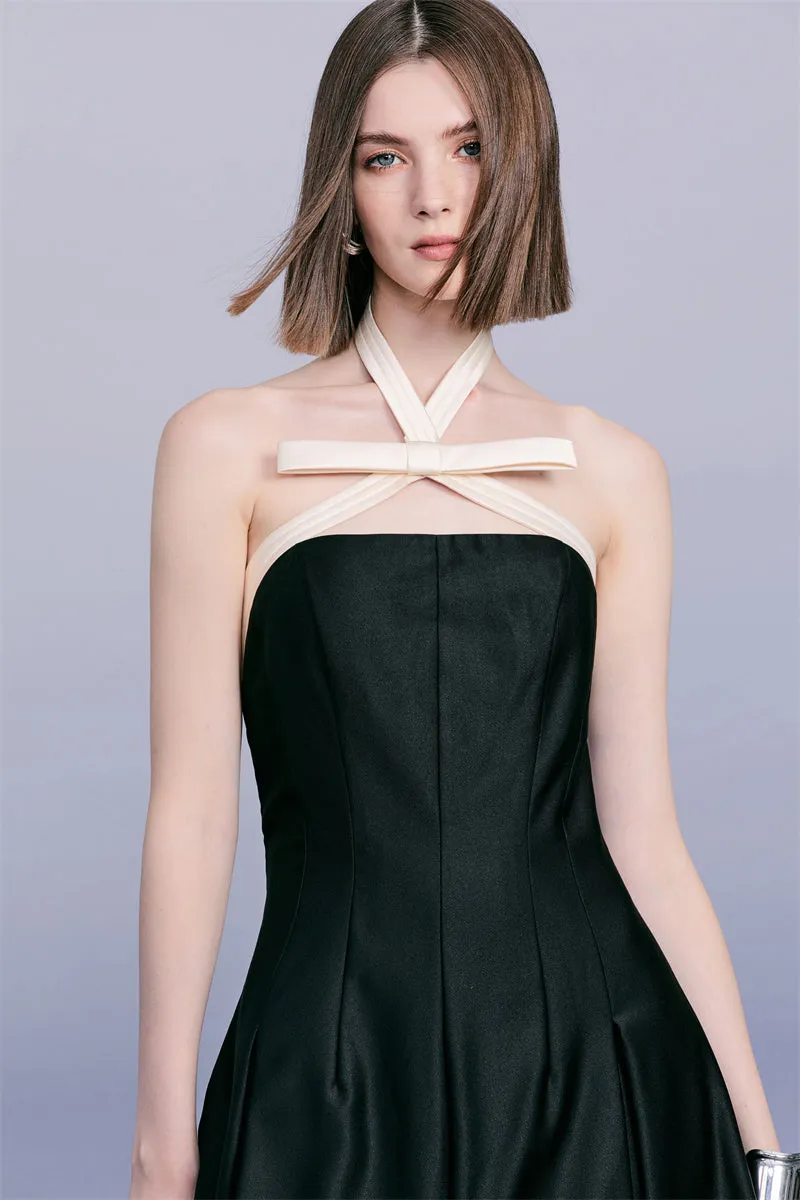 PURITY Stunning contrast bow black cocktail dress- Maxine