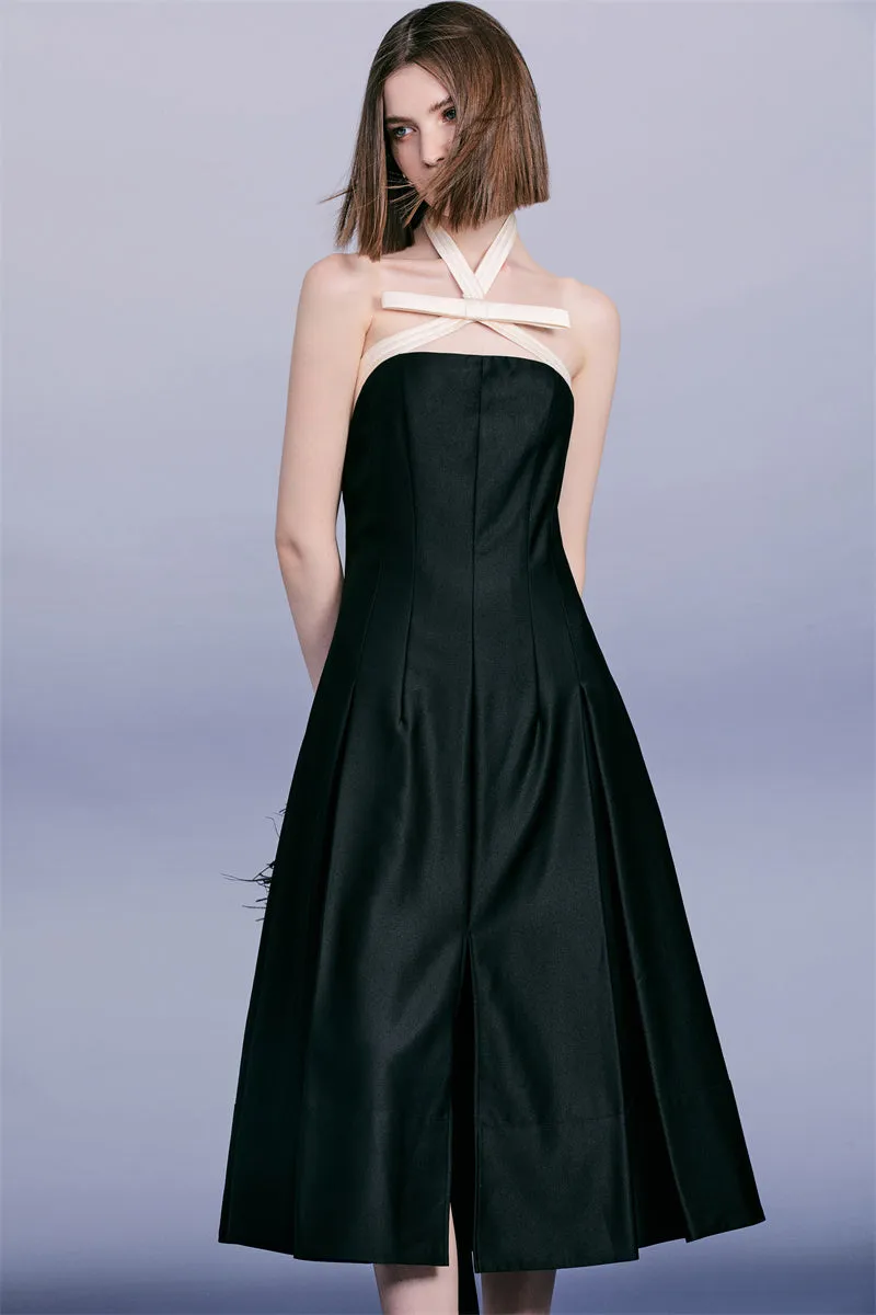 PURITY Stunning contrast bow black cocktail dress- Maxine