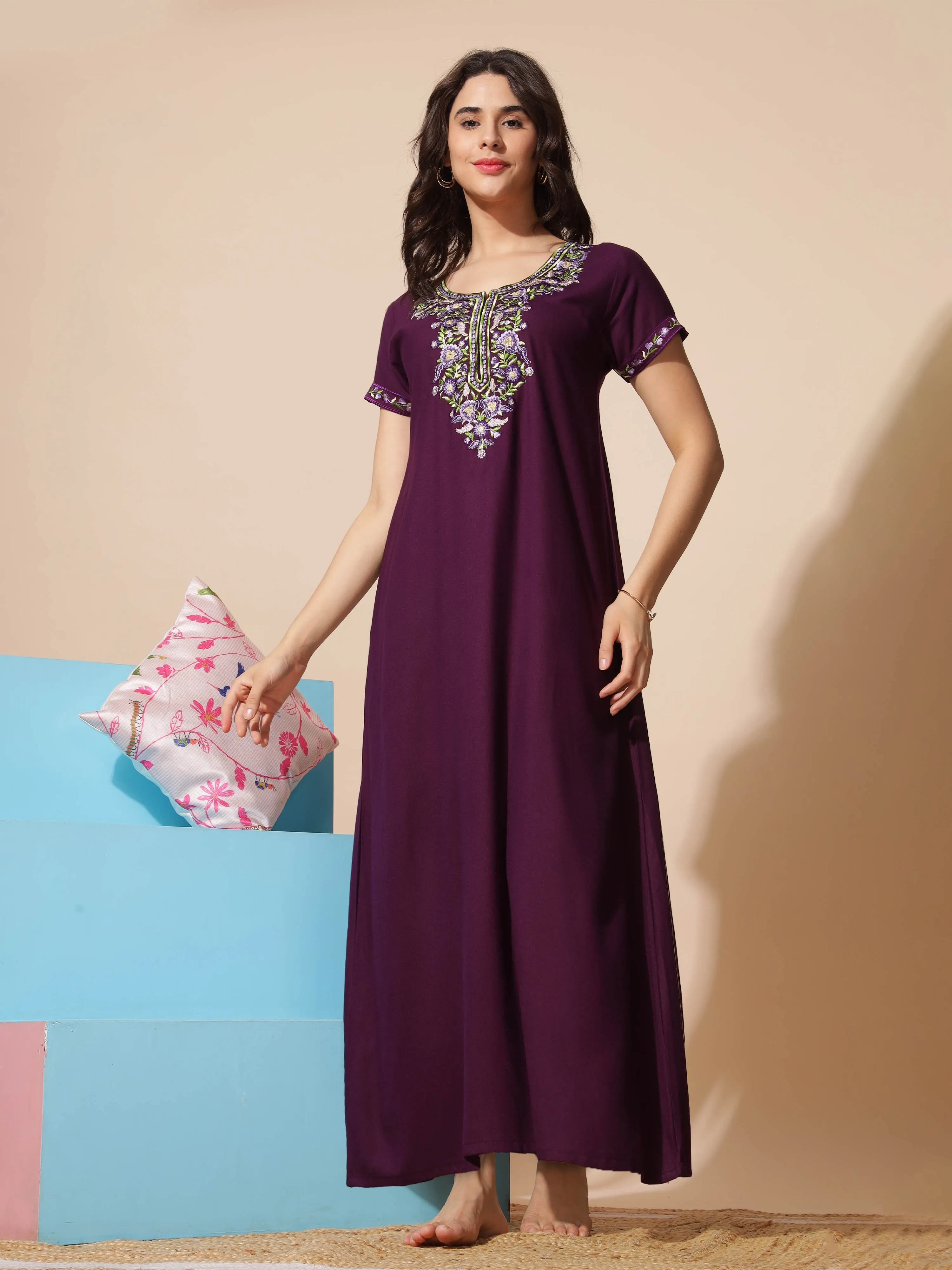 Purple Alpine Nighty - Stunning Embroidered Design for All Seasons