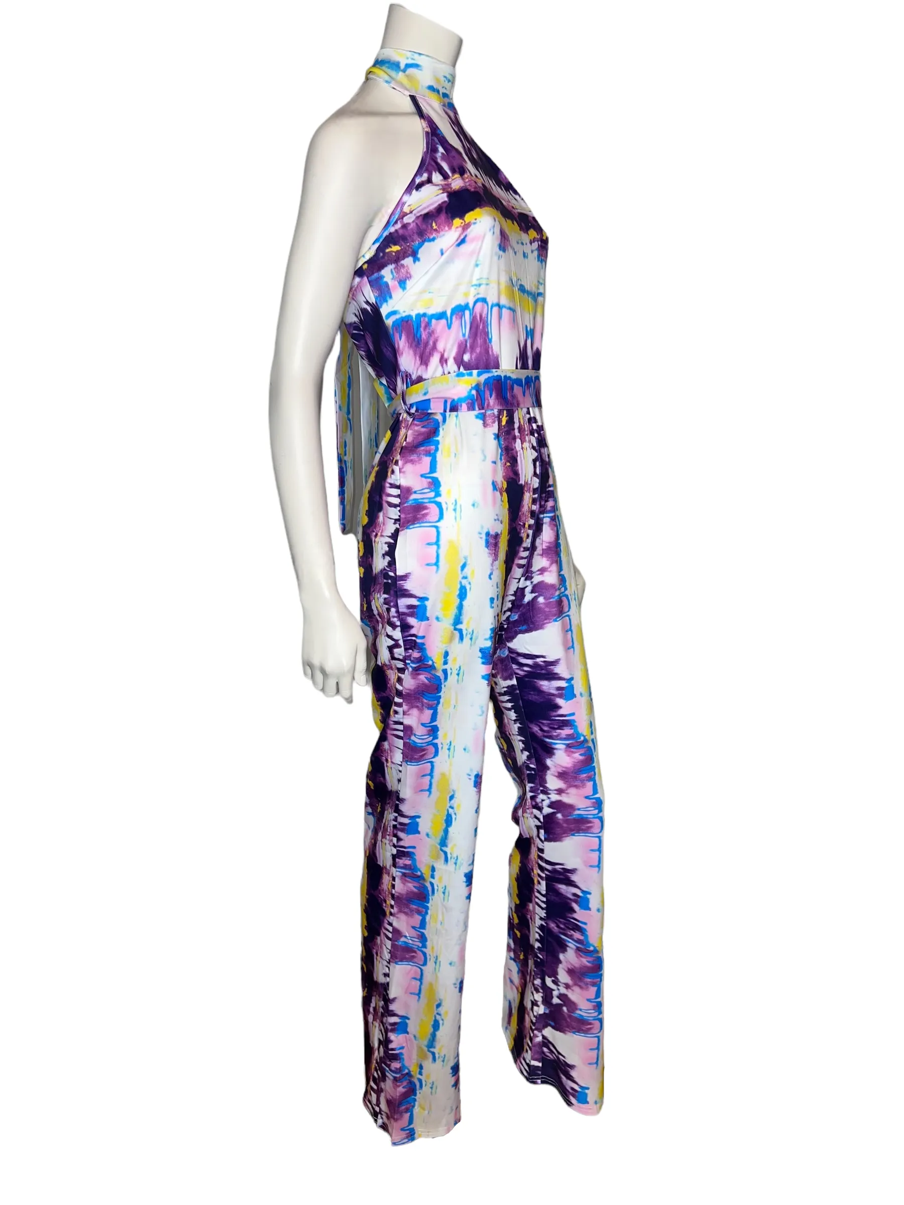 Purple Tie-Dye Halter Jumpsuit