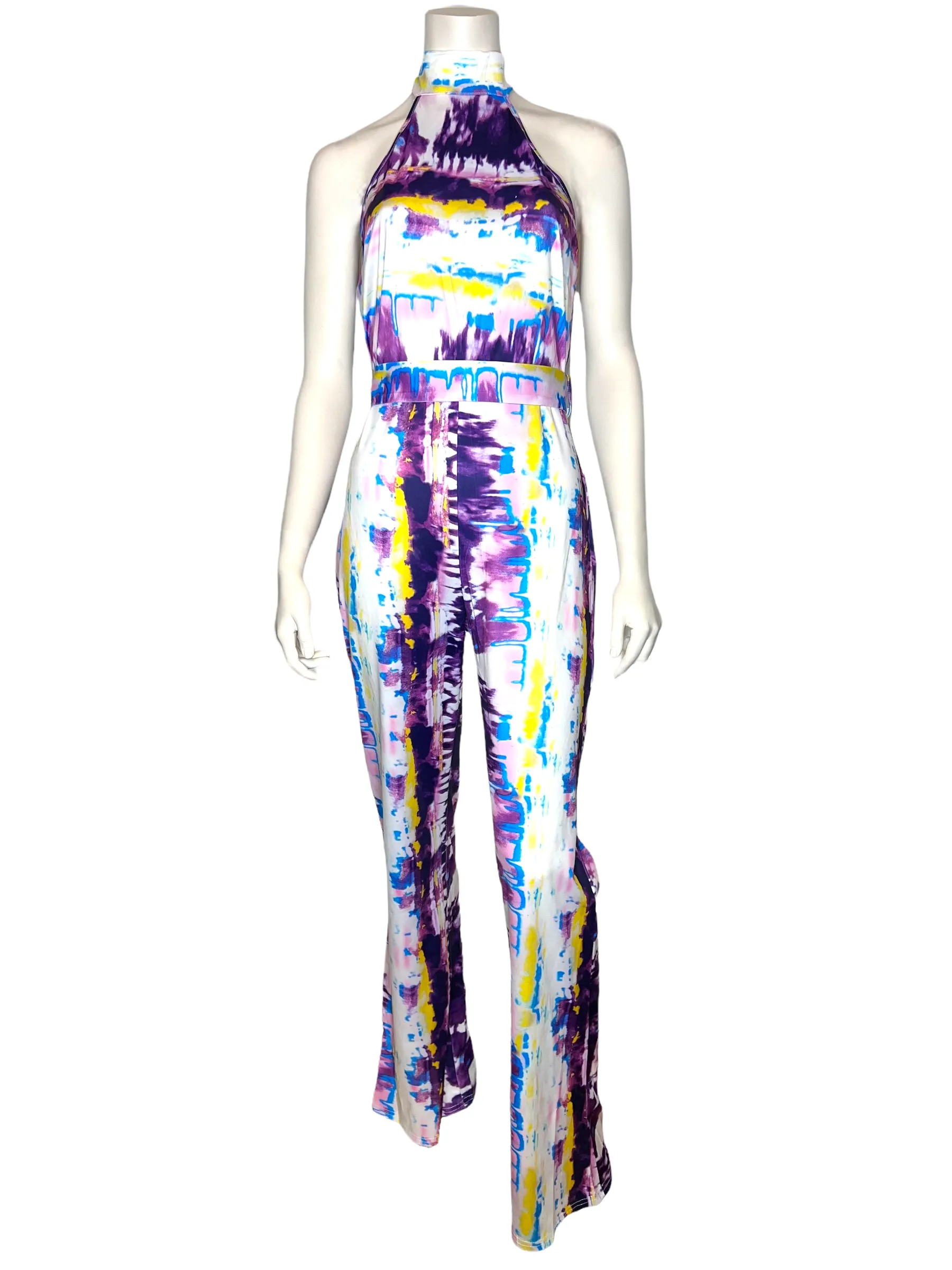 Purple Tie-Dye Halter Jumpsuit